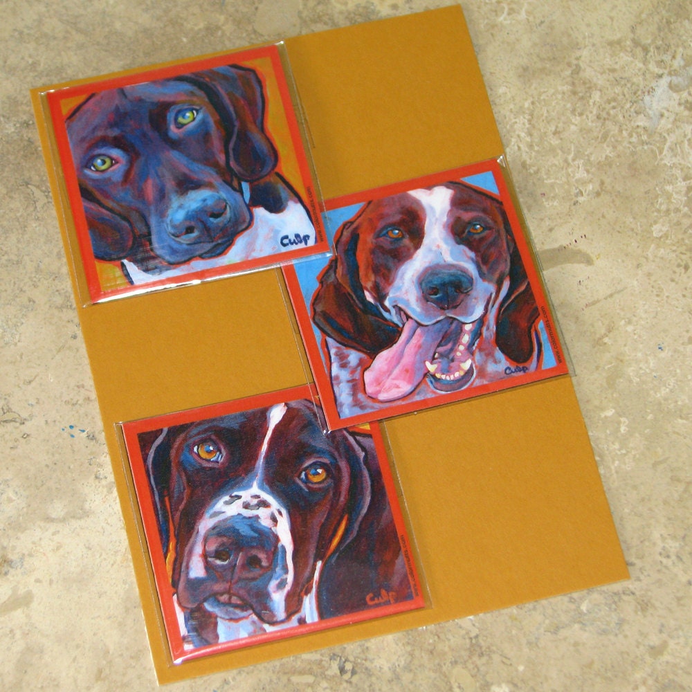 German SHORTHAIR POINTER Dogs Art MAGNETS - set of 3 - Paintings by Lynn Culp