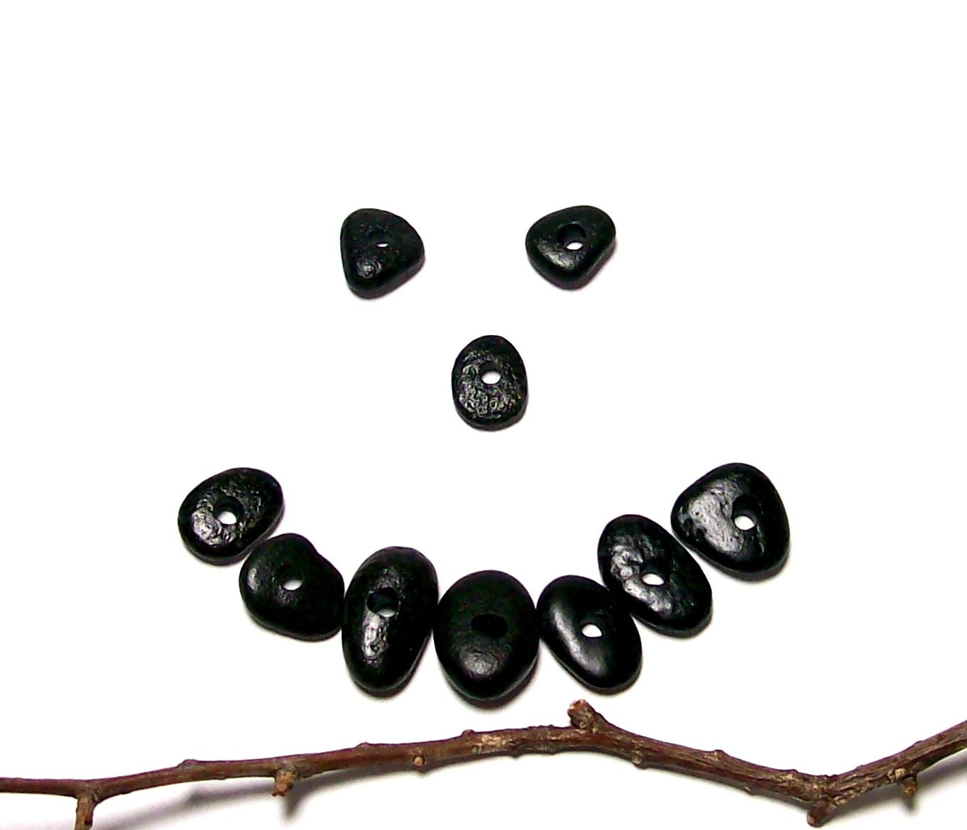 Beach Stones Beach Pebbles Jewelry Donuts Organic diy Beads River Rocks - "Licorice Dots" by StoneMe