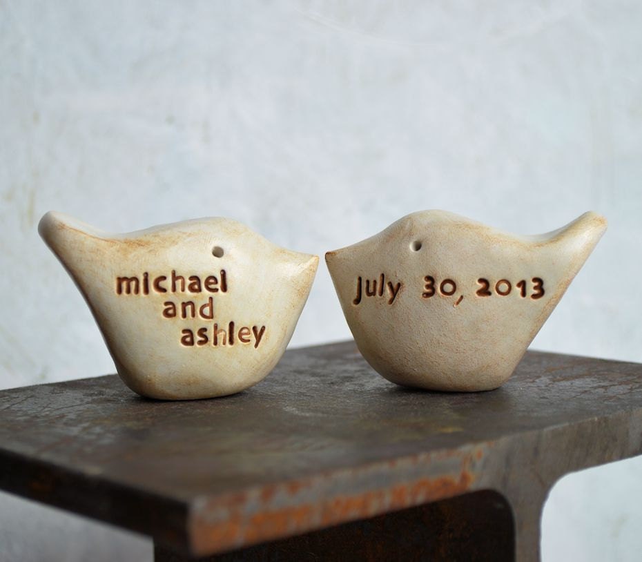 Wedding cake topper...Love birds... Custom names and wedding date ... Anniversary gift