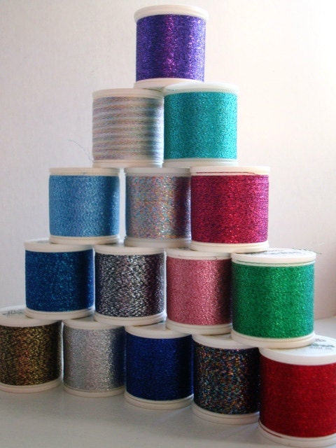 6 Spools of Metallic Embroidery Threads 200m by Madeira No.40 Art. No.9842 Made in Germany Metallis Polyester - Polyamide