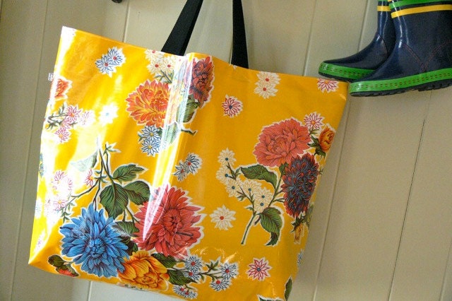 Extra Large Reversible Lined Oilcloth Tote Bag Beach in multiple color options