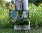 SALE Extra Large Reversible Lined Oilcloth Tote Bag Beach w/ Pockets