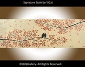 Birds Abstract Landscape Painting Original Modern Texture Impasto Palette Knife Tree Love Birds Wall Décor "Natural Beauty"
