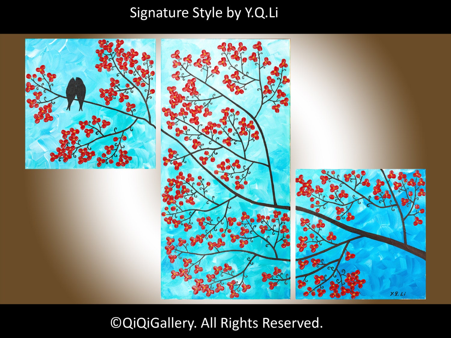 36" Abstract Landscape Acrylic Painting Original Modern Heavy Texture Impasto Palette Knife Love Birds Tree Wall Décor "Splendid Spring"