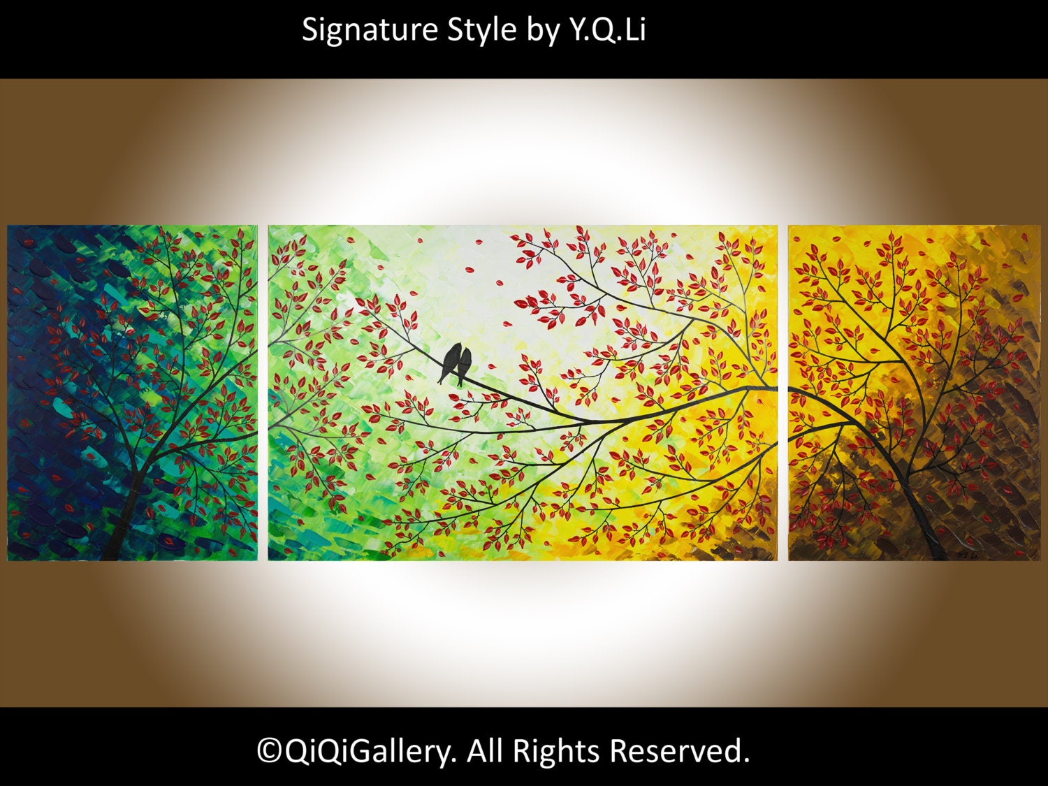 72" Abstract Landscape Original Modern Heavy Texture Impasto Palette Knife Painting Love Birds Wall Décor "At the End of the Rainbow"