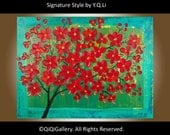 Abstract Contemporary Landscape Painting Original Modern Heavy Texture Impasto Palette Knife Tree Flower Wall Décor by QIQIGallery