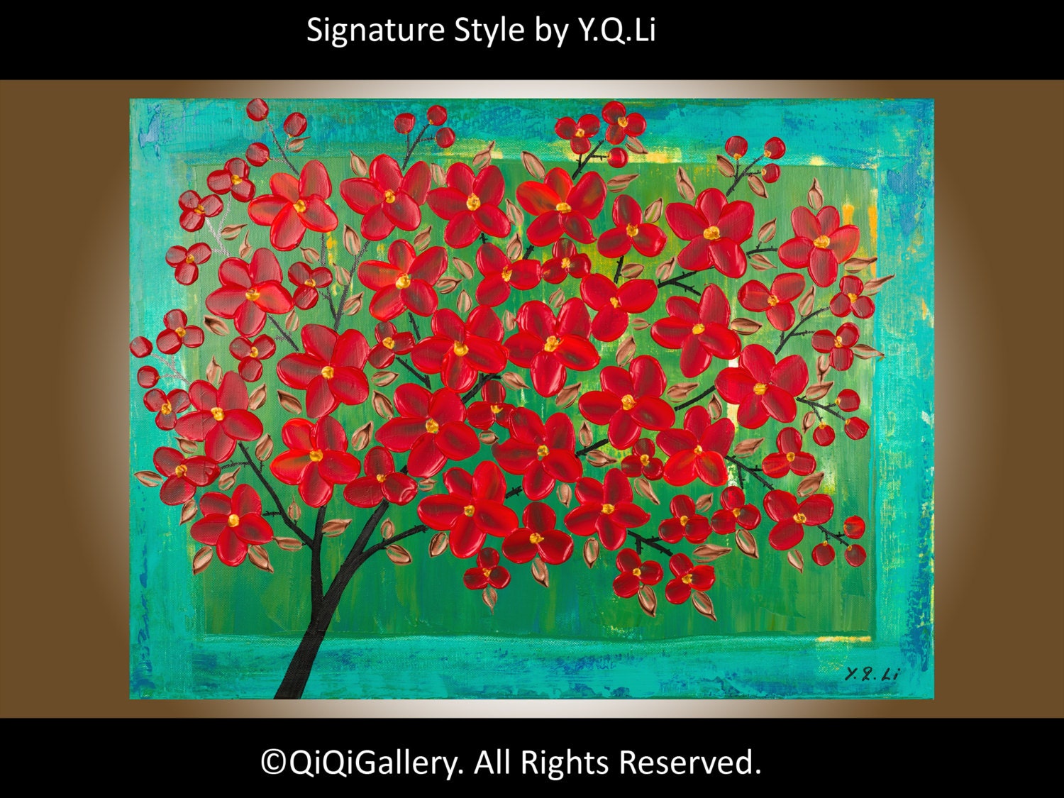 Abstract Contemporary Landscape Painting Original Modern Heavy Texture Impasto Palette Knife Tree Flower Wall Décor by QIQIGallery