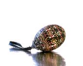 Decorated Hand Painted Real Egg Ornament: Black Gold and Red Decorated Egg