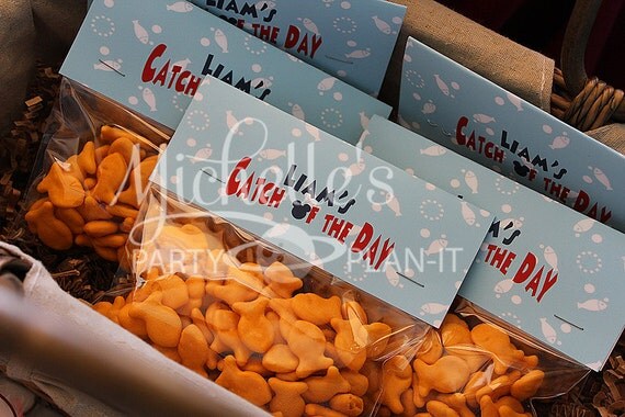 Set of 10 Personalized Nautical Mickey Inspired Favor Bag Toppers Catch of the Day Il_570xn