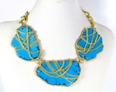 Handmade Statement Necklace Turquoise and Gold Stone Chunky Large One of a kind handmade necklace
