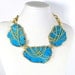 Handmade Statement Necklace Turquoise and Gold Stone Chunky Large One of a kind handmade necklace