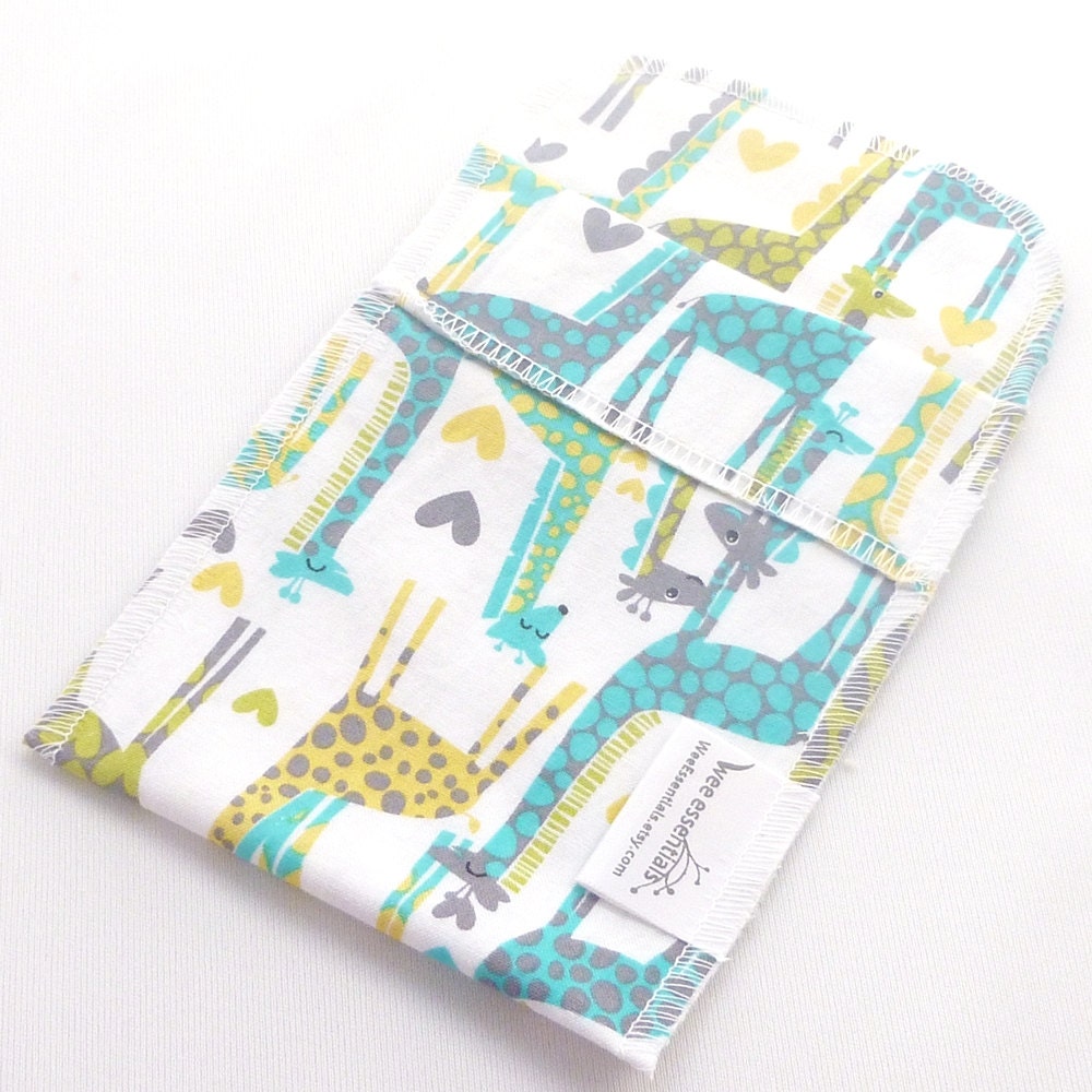 Small Reusable Sandwich Bag- Food Baggie with pleated fold over closure - Giraffes