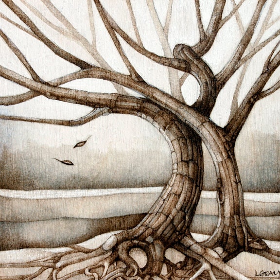 tree art woodburning neutral woodland tree of life landscape print