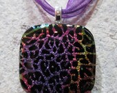 Fused Glass Pendant with ribbon necklace: Magic Sea Fan