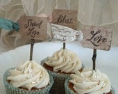 WEDDING CUPCAKE TOPPER - weddings, bridal shower, reception - woodland, shabby chic, vintage style