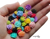 25pc colorful small flower cabochon mix, assorted sizes and styles to make earrings, rings