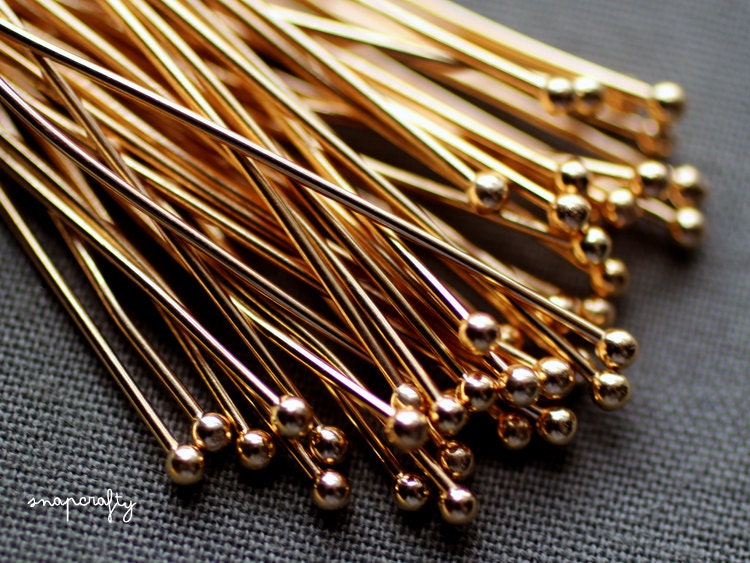 25pc 2 inch gold plated ball head pins,  high quality headpins for jewelry design