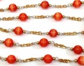 Vintage Peach 8mm Fiber Optic ("Synthetic Cat's Eye") Glass Bead Chain - Sold by the Foot