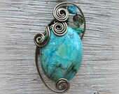Wire Wrapped Pendant - Cyan Blue Chrysocolla Gemstone Necklace