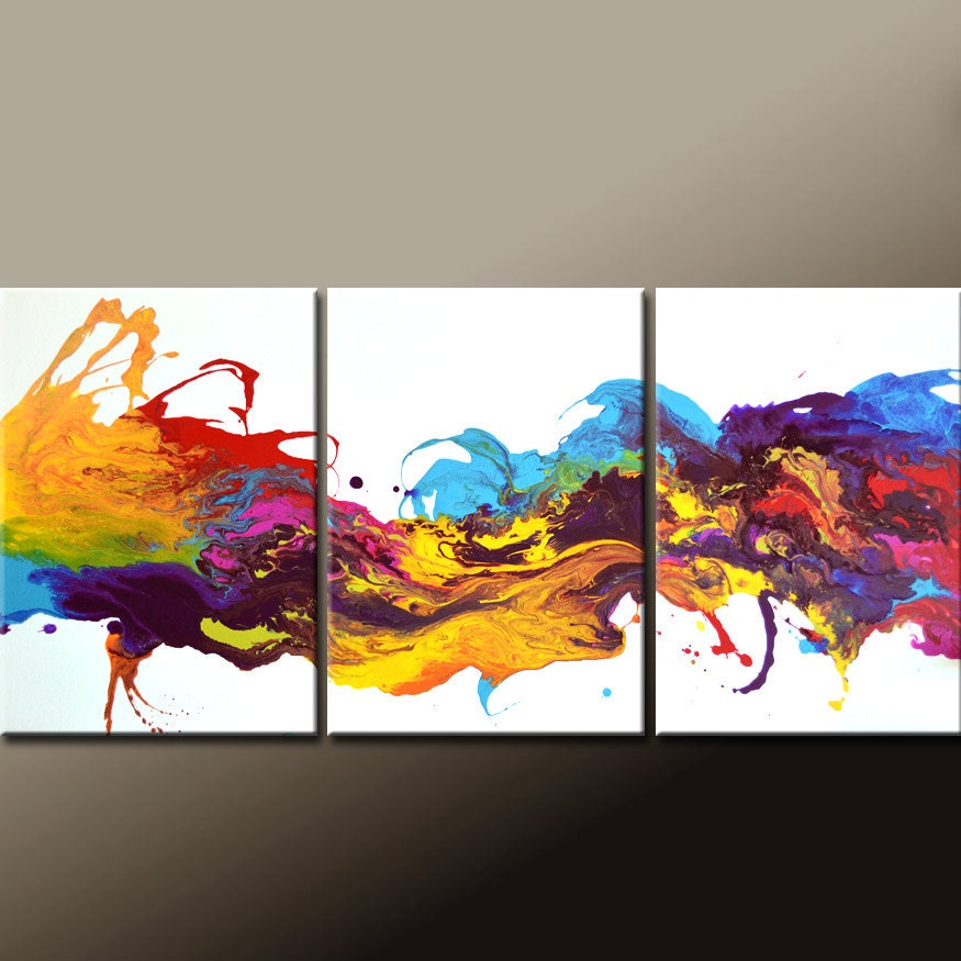 3pc Abstract Canvas Art Painting 54" Original Contemporary Triptych Paintings by Destiny Womack - dWo - The River of Dreams