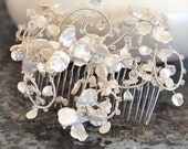 Scrolled Sterling Silver, Freshwater Pearl, Swarovski Crystal Bridal Headpiece - Comb