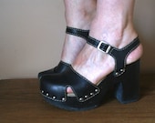 Black Leather and Studs Chunky Mary Jane Platform Clogs 7.5