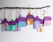 Set of eight felt houses in pastel colors,  Housewarming gift, Home Decor all seasons.