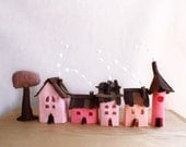 Miniature houses, Small village in pastel pink.