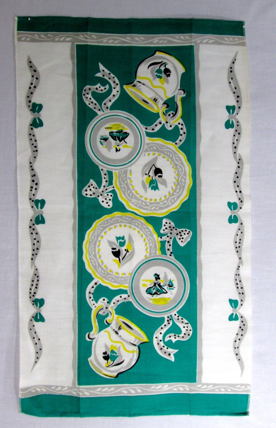 Vintage Kitchen Tea Towel Broderie MINT
