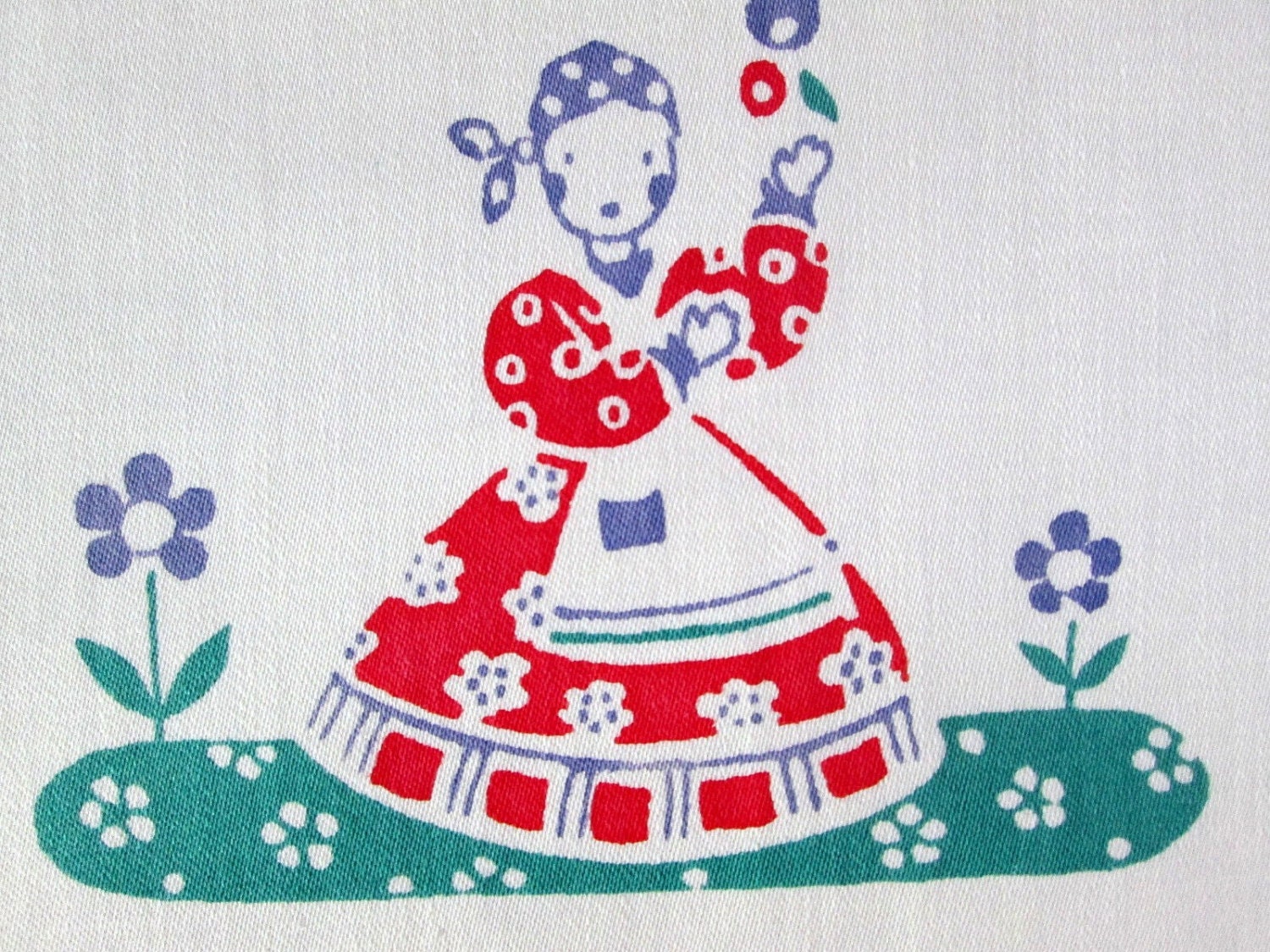 Vintage Tea Towel Broderie 1940s People Ladies