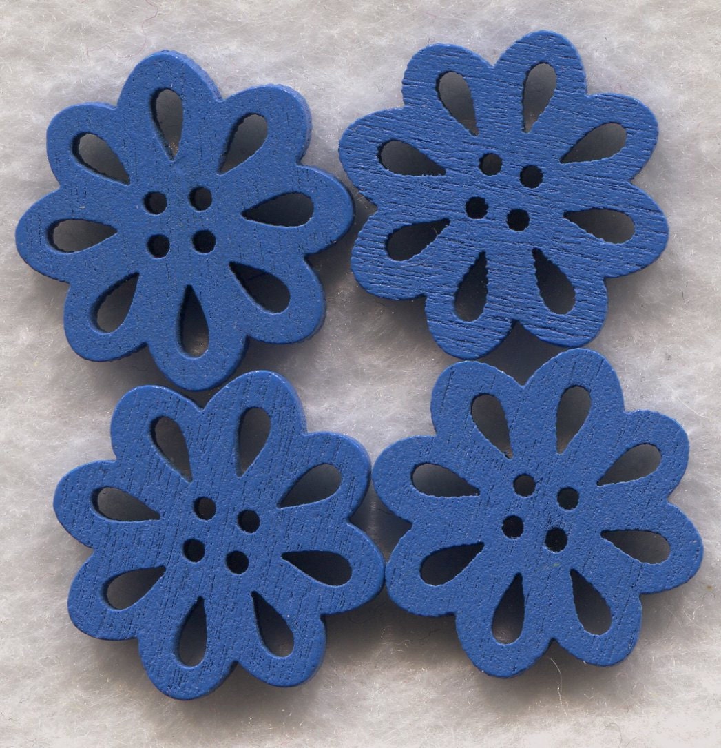 Blue Flower Buttons Laser Cut Wooden Buttons 20mm (7/8 inch) Set of 4 /BT130
