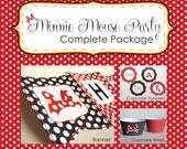 All 21 Party Items Inspired by Minnie Mouse - Classic Red, Black and White with Polka Dots and Minnie's Bow - Personalized and Printable