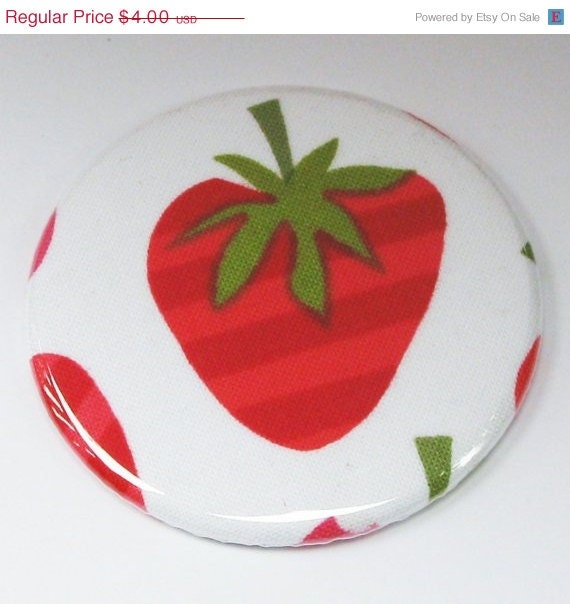 40% OFF sale pocket mirror great big striped strawberry fabric covered pocket mirror