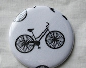 40% OFF sale pocket mirror black bike on white fabric covered pocket mirror