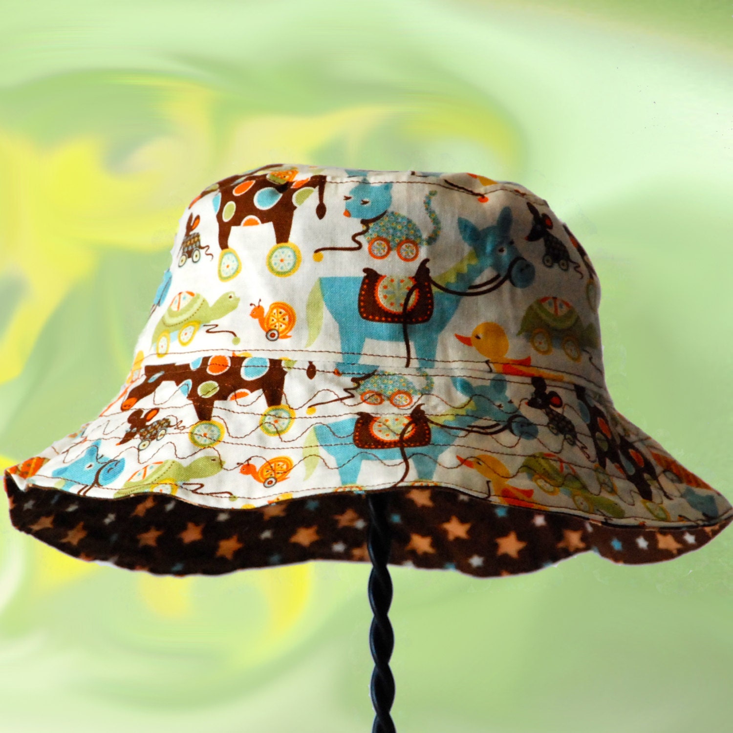 Infant Sunhat 12 mo Nursery Animals and Stars Reversible