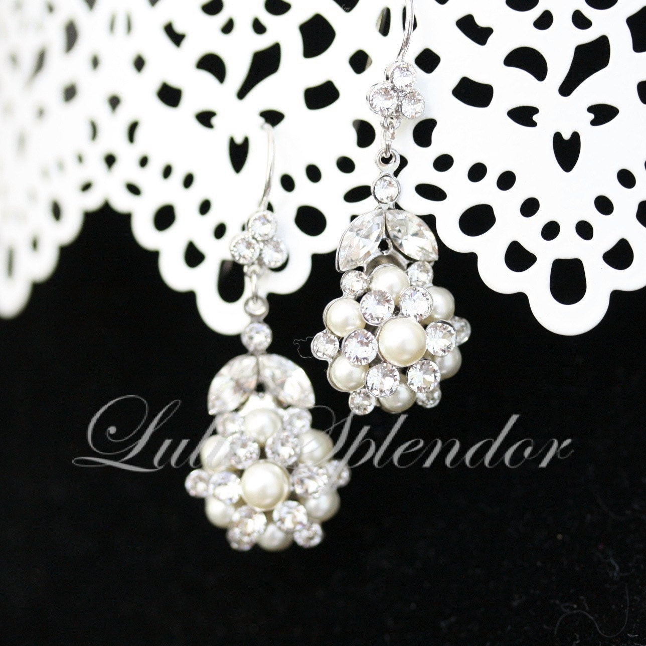 Pearl Bridal Earrings Dangle Wedding Earrings, Swarovski Crystal Pearl Vintage Wedding Jewelry, ALICE VINTAGE