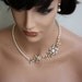 Gold Pearl Necklace Wedding Jewelry Vintage Flowers Leaves Rhinestone Bridal Necklace SABINE GARDEN