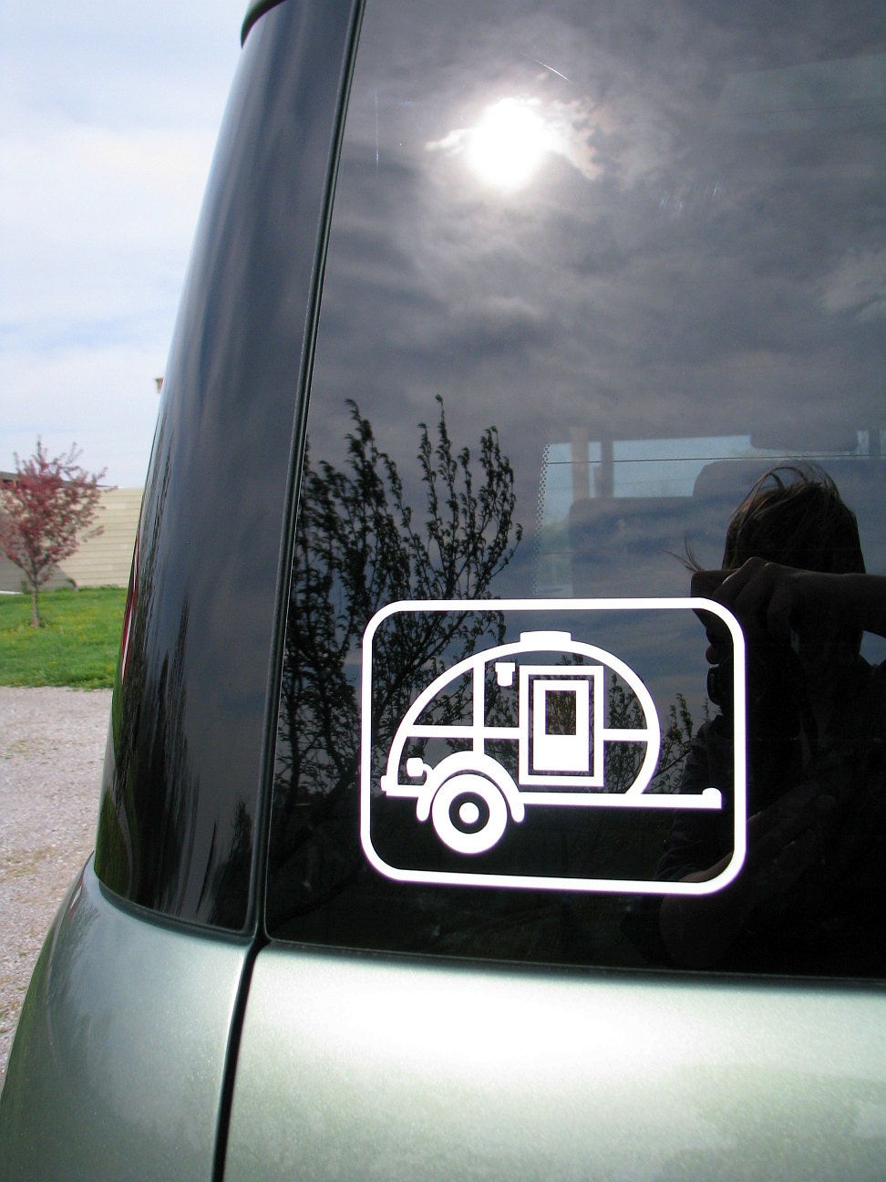 White Teardrop Trailer vinyl graphic decal.  TAB trailer.  R.V.er's  Camping  Sticker READY to SHIP