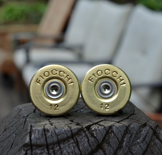 Gold Shotgun Bullet Shell Cuff links, Fiocchi 12 gauge cufflinks crafted from repurposed shell casings