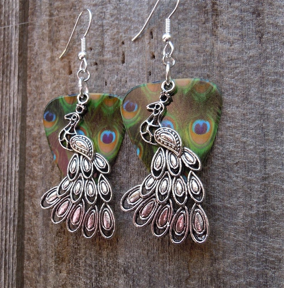Peacock Guitar Pick Earrings