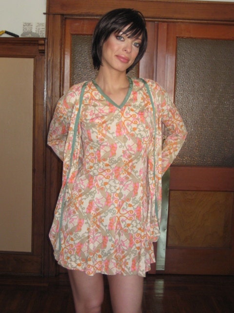 Bridget- Two Piece Pretty Peach and Pink Grecian Pattern Summer Mini