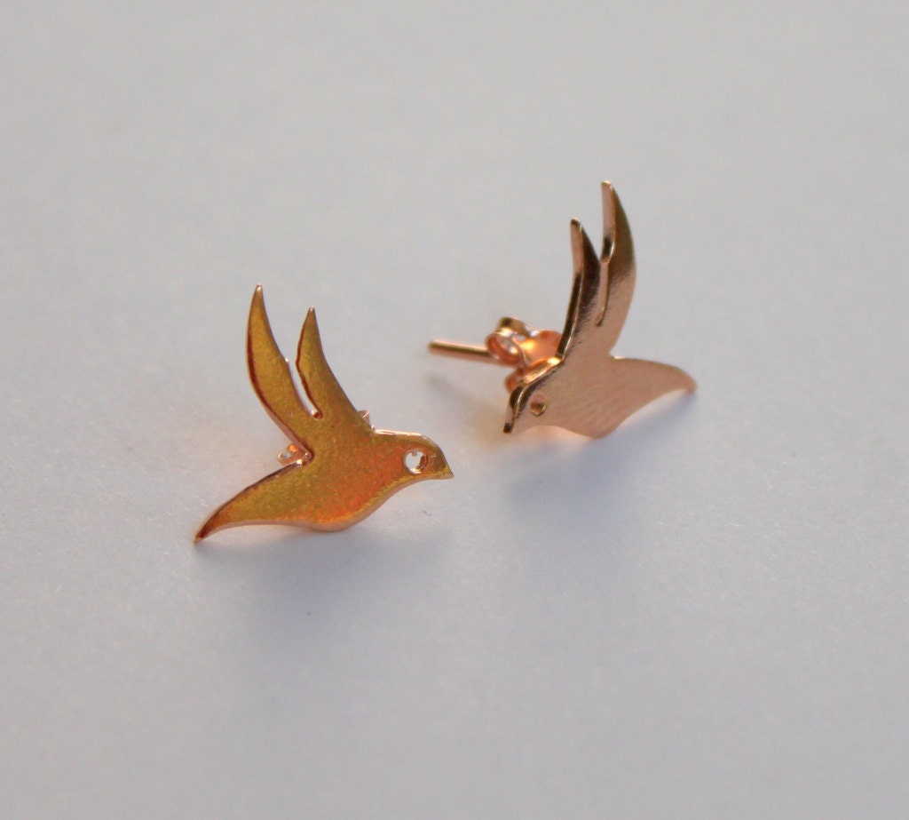 Rose Gold Bird Studs Hummingbird Earrings