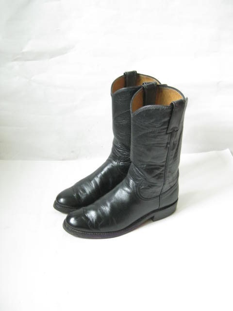 Vintage  Justin  Black Leather Roper Boots. Size 7