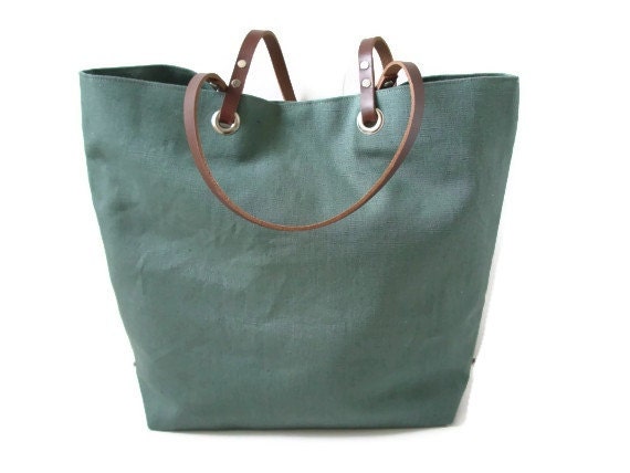 Market Tote Bag, Beach Bag, Linen Tote Bag, Casual Tote Bag, Women, Resort Tote, Faded Jade