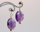 Amethyst Post Earrings - Sterling Silver - February - Birthstone - Anniversary - Gift - Gemstone - Dangle