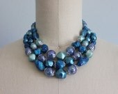 Vintage Necklace / 1960s Statement Necklace / 60s Bold Blue Multi Strand Necklace