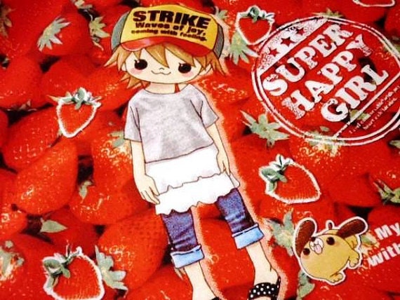 SALE 95 cm Cotton Japanese Cotton Fabric Super Happy Girl Realistic Strawberry Apple Pop Border 37.4 in