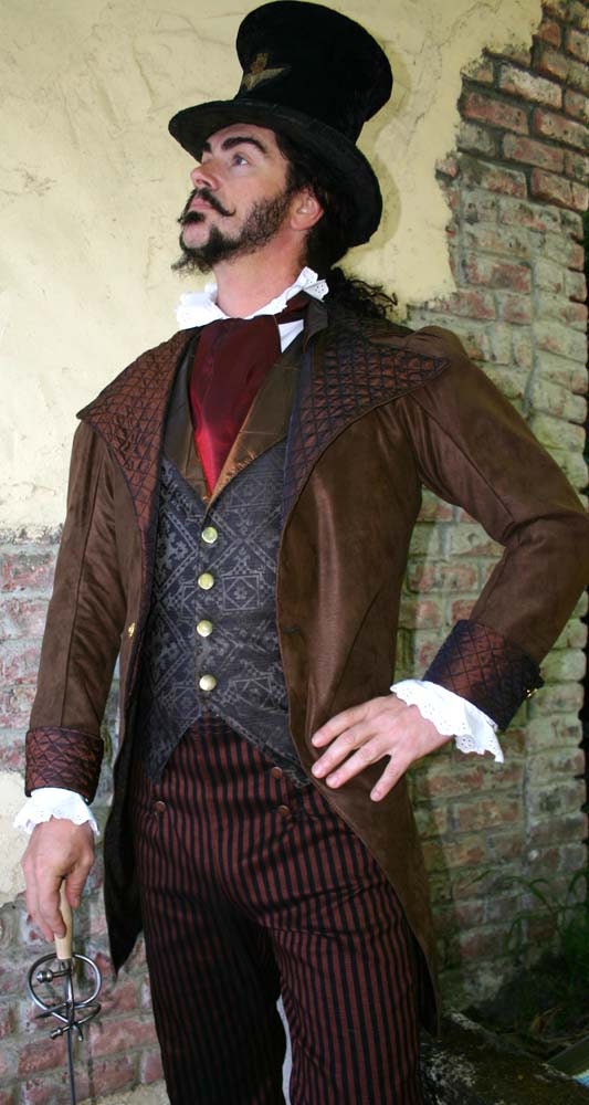 Brown and Black Stripe 6 Button Flap Front Steampunk Tapestry Pants