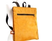 Mens Bike Backpack in Spring Fresh Yellow and Polka Dot Red Lining - Lightweight Vegetarian Bag