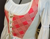 Quilted Brocade Renaissance Medieval Corset Bustier Cream and Pink
